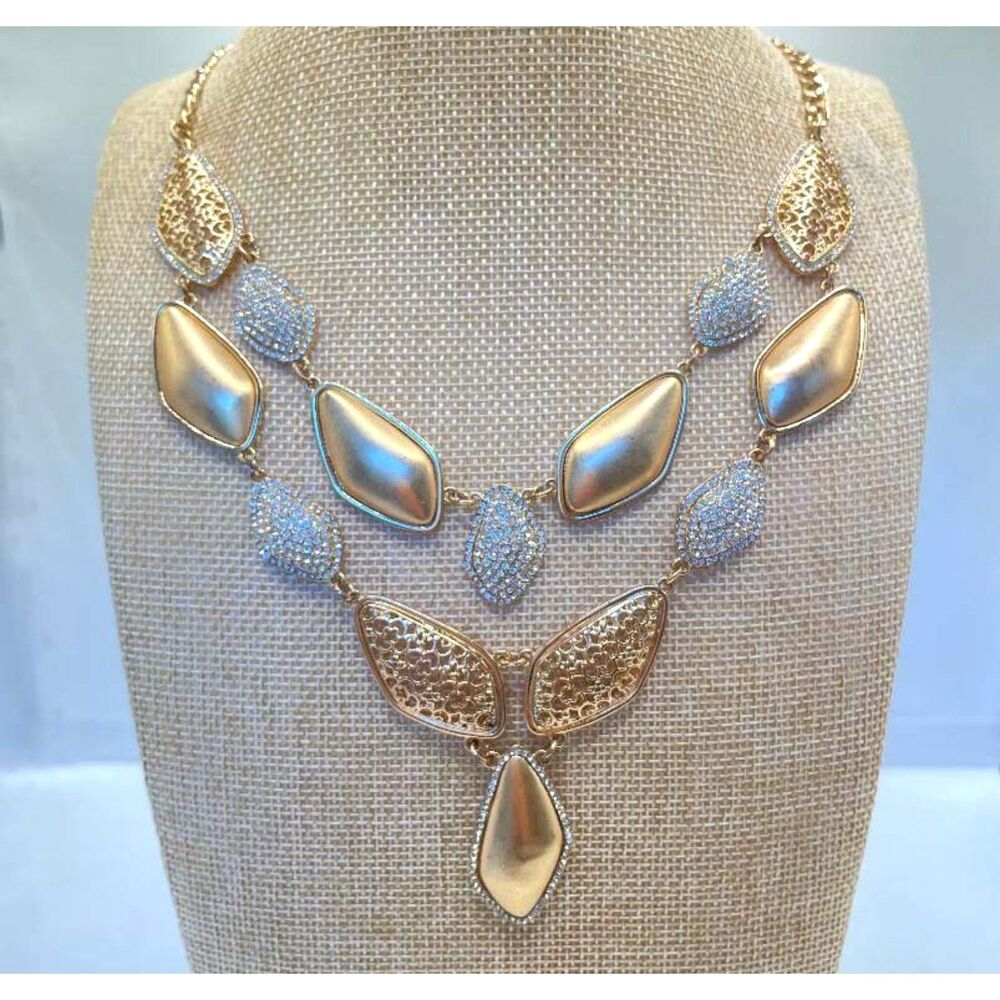 Vintage Gold-Tone Statement Necklace with Crystals